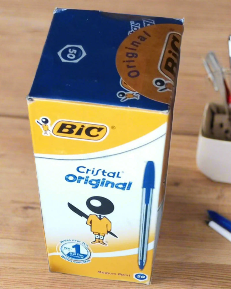 BIC Cristal Original Ballpoint Pens – Medium Blue (Box of 50 Pens)