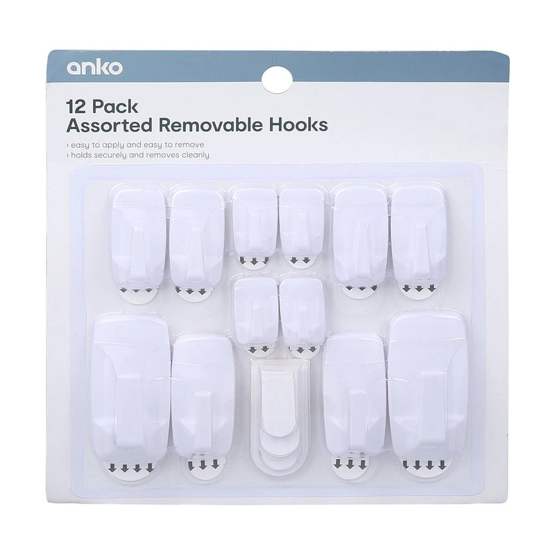 Removable Wall Hooks – Pack of 12 Assorted Sizes | Easy Apply & Remove | خطافات متنوعة قابلة للإزالة
